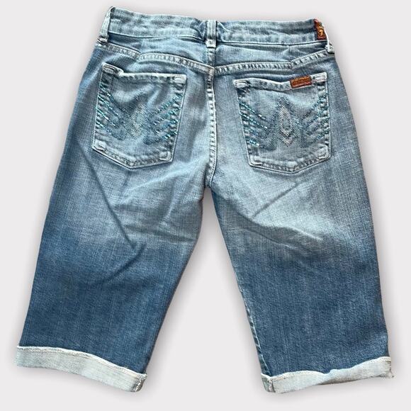 7 FOR ALL MANKIND RARE FADED Y2K HIGH RISE BERMUDA SHORTS BLUE- 28 - Picture 2 of 8